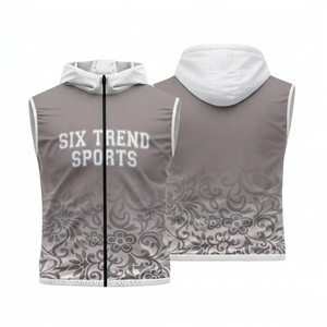 เสื้อกั๊กมีฮู้ดแขนกุดสำหรับผู้ชาย Six Trend Sports ลายดอกไม้สีน้ำเงิน ซิปด้านหน้า ระบายอากาศได้ดี ทรงปกติ สไตล์สปอร์ต - Product Image 2