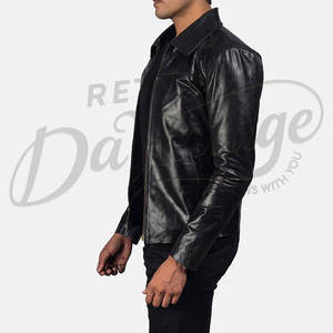 Chaqueta de cuero negra para hombre, cuello clásico, piel de oveja auténtica, informal, con cremallera, para otoño e invierno, estilo ejecutivo. - Product Image 5