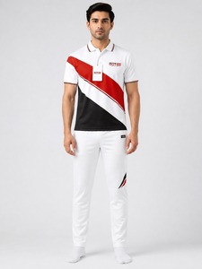 OUTDO Men's <b>White</b> Red Black <b>Cricket</b> Uniform With Diagonal Stripe Design Breathable Polyester Sportswear <b>Cricket</b> Uniform - Product Image 1