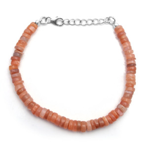 Unique Design High Quality Peach Moonstone Classic Strand <b>Bracelet</b> in 925 Sterling Silver Natural <b>Gemstone</b> Beads Handmade - Product Image 1