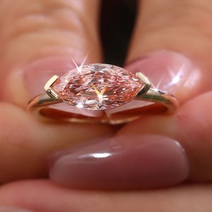 Anillo minimalista personalizado de 1-10 quilates con diamante rosa de corte marquesa, certificado IGI, cultivado en laboratorio, en oro macizo de 18K o 14K, para compromiso, boda, joyería para mujer. - Product Image 2