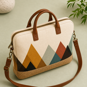 Mochila Geométrica para Estudiantes, Diseño Clásico Ecológico y Duradero con Material de Yute y Lona para la Universidad y la Oficina - Product Image 4