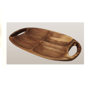 Plateau de service ovale en bois poli fait main avec poignées, 3 compartiments, organisateur de collations et d'assaisonnements écologique, ustensiles de cuisine modernes - Product Image 4