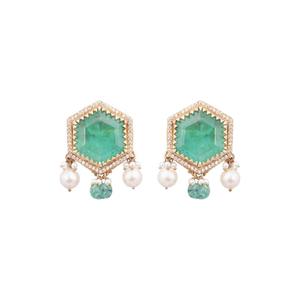 Gajaah 925 <b>Silver</b> Kundan <b>Necklace</b> Hexagon Green Gemstone For Women Wedding Engagement Party Earrings <b>Set</b> - Product Image 2
