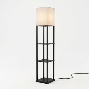 Minimalist Metal & Wood Floor <b>Lamp</b> with <b>Shelves</b> Geometric Pattern Shade Modern Style Standing Light Living Room Bedroom Office - Product Image 6