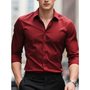 เสื้อเชิ้ตแขนสั้นผู้ชายสีแดงทรงปกติ ผ้าเจอร์ซีย์ถัก 100% คอตตอน คอกลม พิมพ์ลายตามสั่ง ระบายอากาศได้ดี - Product Image 1