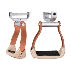 Étriers en aluminium avec sangles en cuir et coussinets en caoutchouc pour l'équitation, étriers à coussinets en caoutchouc, étriers d'équitation - Product Image 1