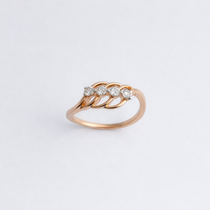 Bague en or rose 14 carats avec diamant rond et pavé multi-pierres, design vague, pour femme, élégante, alliance de mariage, cadeau, bijoux fins - Product Image 2