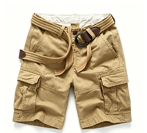 High-quality Khaki Multi-Pocket Cotton Cargo Shorts With <b>Matching</b> Belt Casual Workwear Men's Outdoor Daily Shorts - Product Image 1