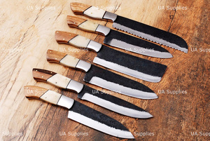 Hand Forged Eco-Friendly Ambidextrous Stainless Steel Razor Sharp 6-Piece Kitchen <b>Knife</b> Chef Set <b>Bone</b> Wooden <b>Handle</b> OEM ODM - Product Image 2