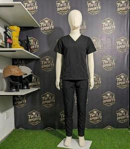 Ensemble de blouses médicales pour femmes, haut noir à col en V avec poches, pantalon à cordon, uniformes d'hôpital, tissu tissé en coton et polyester - Product Image 4