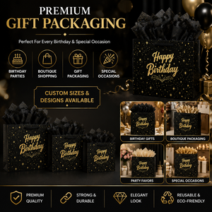 Luxury Custom Birthday Gift <b>Bag</b> with Greeting Card Black Gold Foil Design Paper Gift Packaging <b>Bag</b> for Party Celebration - Product Image 6