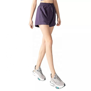 Shorts pour femmes à taille haute, couleur unie, avec cordon de serrage, poches, coupe ample, style décontracté, tricoté en polyester respirant, style sportif - Product Image 4
