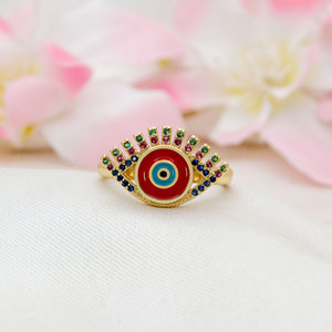 Wholesale Gold Plated Sterling Silver CZ Devil's Eye Fine <b>Ring</b> Jewelry Red Enamel <b>Adjustable</b> Women <b>Ring</b> Jewelry Gift Party - Product Image 2