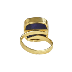 Laxmi Jewellers Classic <b>Ring</b> <b>24K</b> <b>Gold</b> Plated Brass Natural Cushion Sapphire Stone Unisex Daily Wear May Birthstone - Product Image 5