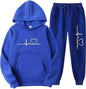 <b>Pink</b> Women's <b>Tracksuit</b> Hoodie And Pants Set Heartbeat Print Cotton Casual Lounge Wear Full Sleeve Drawstring Joggers - Product Image 5