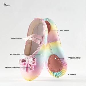 Chaussons de danse pour filles, semelle souple, paillettes arc-en-ciel, sangle élastique, avec nœud, pour la pratique de la danse. - Product Image 5