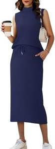 Casly Lamiit Women's 2 Piece Set Summer Casual Sleeveless Mock Neck Top Midi <b>Skirts</b> Lounge Travel Outfit - Product Image 4