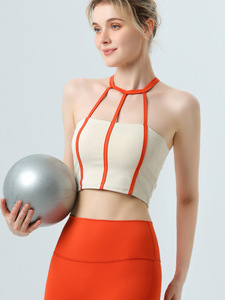 Top halter blanco para mujer con tirantes azul marino, diseño hueco, tejido transpirable, corte deportivo para yoga y fitness - Product Image 6
