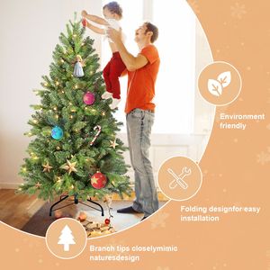 Albero di Natale Artificiale Verde Abete Sottile Pre-Illuminato da 1,5 m, Realistico e Decorato - Product Image 5
