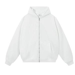 Sweat à capuche zippé blanc surdimensionné pour homme, 100 % coton molletonné, coupe classique, couleur unie, idéal pour l'automne - Product Image 1