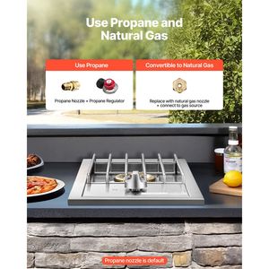 Bruciatore Laterale Singolo da 15.000 BTU per Cucina Esterna, Convertibile da Propano Liquido a Gas Naturale, Griglie BBQ in Acciaio Inox 304 - Product Image 3