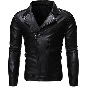 Veste de moto en cuir véritable noir pour homme, col montant, fermeture éclair, coupe ajustée, longueur standard, service OEM - Product Image 4
