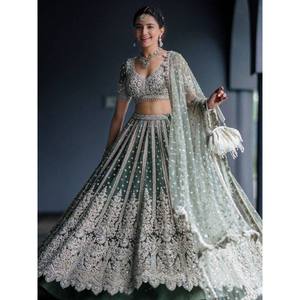 Alluring <b>Green</b> Sequins <b>Net</b> Lehenga Choli with Dupatta for Wedding - Product Image 6