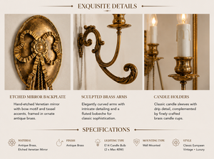 Luxury European Venetian Baroque <b>Wall</b> <b>Sconce</b> Premium Decorative <b>Wall</b> <b>Light</b> with Elaborate Ornamental Mirrorwork, Elegant Brass S - Product Image 5