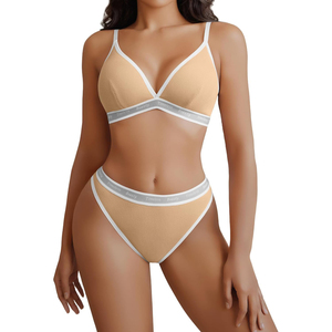 Ensemble soutien-gorge et culotte en coton brodé pour femme, avec logo personnalisé, sexy, à armatures, sans couture, coupe haute, bonnet couvrant - Product Image 1