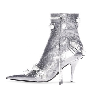 Bottines <span class=keywords><strong>Chic</strong></span> à bout pointu et rivets noirs pour femmes, bottines cloutées à la cheville, nouvelle collection - Product Image 6