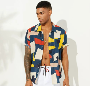 Chemises à manches courtes pour hommes, vêtements de plage d'été tendance, qualité 65% polyester 35% coton, imprimé floral personnalisé, chemises hawaïennes pour hommes - Product Image 5