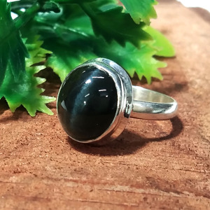 Natural Black Scapolite Cat's Eye Ring: Handmade 925 Sterling Silver Jewelry Amazing Black Cat's Eye Stone Ring <b>Gift</b> For Women's - Product Image 2