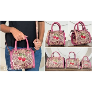 Nuevo Bolso Speedy Rosa Cereza de Cuero Repujado, Hecho a Mano, de Cuero Genuino de Vaca Estilo Western, Bolso Bandolera para Mujer - Product Image 1