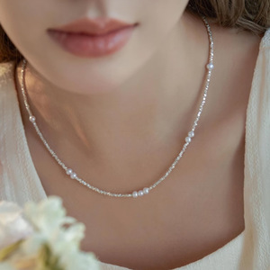 Collar de Perlas de Agua Dulce de Alta Gama para Mujer, Diseño de Cielo Estrellado con Plata Rota, Estilo de Lujo Ligero, Cadena para Clavícula - Product Image 2