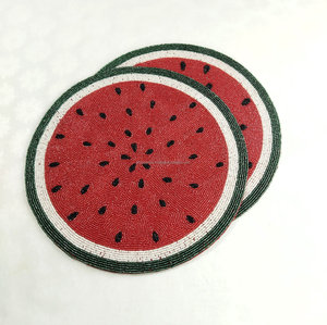 Watermelon Slice Beaded Placemat Round Fruit Table <b>Mat</b> Seed Bead Dining Decor Summer Kitchen Charger <b>Plate</b> Gift - Product Image 4