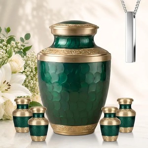Urna Funeraria de Aluminio Verde Resistente para Cenizas de Adultos con Bandas Decorativas Plateadas y Tapa Metálica, Urna Grande - Product Image 3