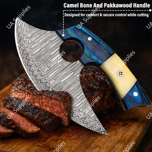 Cuchillos Ulu al por mayor, de acero de Damasco, hoja multiusos, ambidiestros, con funda de cuero, uso duradero, personalizables - Product Image 5