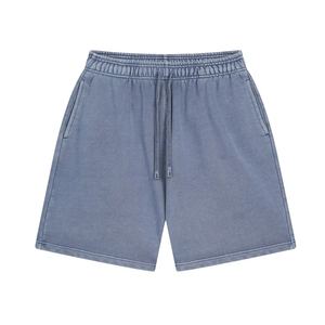 Shorts cargo en jean délavé noir pour homme, taille élastique avec cordon de serrage, grandes poches carrées, coupe ample et large, style streetwear - Product Image 6