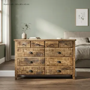 Cómoda Rústica de Madera Marrón con 10 Cajones y Acabado Natural, Mueble de Almacenamiento para Sala de Estar, Dormitorio y Hogar - Product Image 6