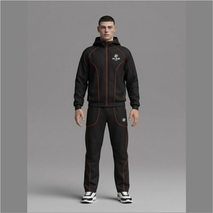 Custom Logo Heavyweight 400gsm Tracksuit Men Streetwear Red Contrast Piping Hooded <b>Jacket</b> and Joggers 2 Piece Set <b>Techwear</b> Suit - Product Image 6