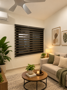 Persianas Eléctricas de Doble Capa Tipo Zebra, Horizontales, de Tela Lisa, Opacas, para Instalación en Techo, con Láminas Anchas Deslizantes, Estilo Moderno - Product Image 1