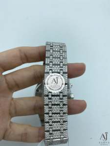 Montre chronographe mécanique incrustée de diamants, bracelet analogique de 20 mm, bracelet en acier inoxydable argenté, cadeau de luxe hip-hop - Product Image 2