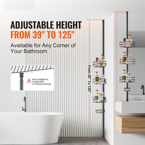 "Multi-Functional <b>Shower</b> Caddy Tension Pole 39" 125" High Strong Load-Bearing Rust-Proof <b>Shower</b> Room <b>Accessory</b>" - Product Image 2