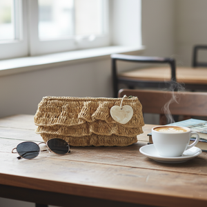 Pochette en herbe tressée à la main avec fermeture éclair et détail en coquille de Capiz, accessoire de plage écologique pour une utilisation élégante par ARTERRA - Product Image 3