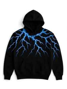 Sudadera con Capucha Gráfica Oversize Personalizada, Negra, de Alto Gramaje, con Estampado de Rayo, Estilo Urbano, Venta al por Mayor, Ropa OEM - Product Image 6