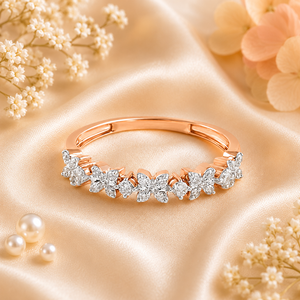 Anillo de Diamantes Cultivados en Laboratorio con Corte Redondo y Banda Floral en Oro de 10K, 14K, 18K, Plata 925, 935, Anillo de Lujo para Aniversario o Compromiso - Product Image 1