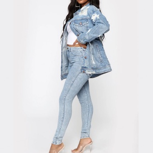 Hotsale New Design Plus Size Ripped Women Blue Wash Oversized Denim Jackets BEST SELLING - Product Image 3
