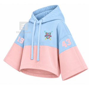 Custom Gamma Phi Delta Sorority Color Block cropped <b>Hoodie</b> with Embroidered Logo Front sky blue <b>pink</b> short Sleeve for Female - Product Image 2