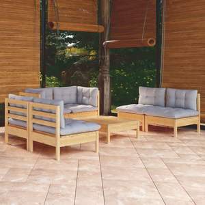 Conjunto de Muebles de Jardín de Poliéster y Madera de Pino Gris Sólido - Product Image 1